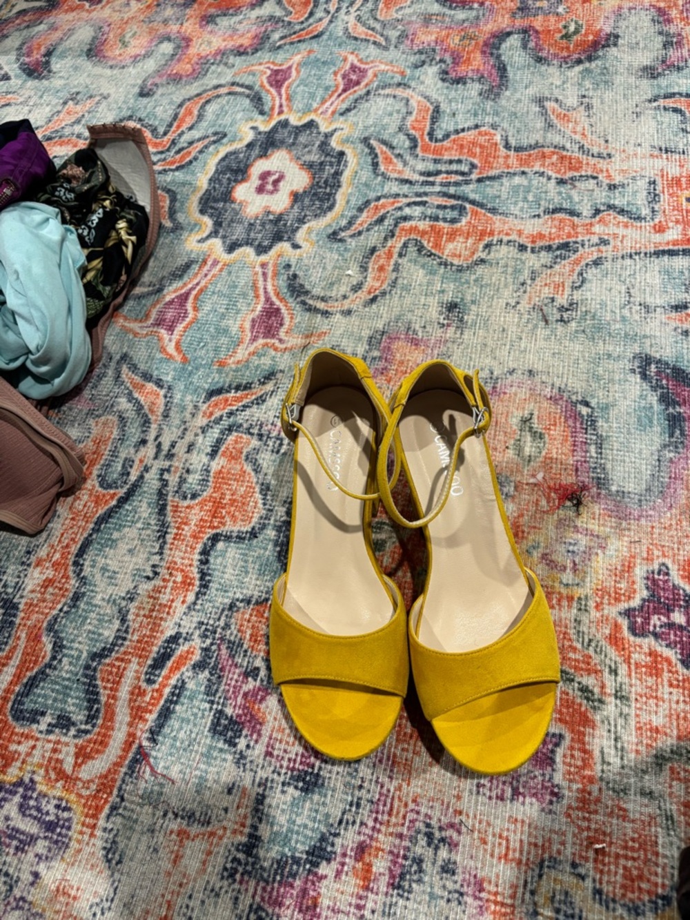 Bright Yellow Suede-Look Platform Sandals with Ankle Strap - Picture 2 of 10